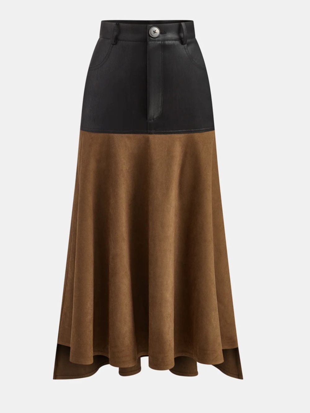 Commense Faux Leather Panel Suede Effect Midi Skirt Size Small NWT
